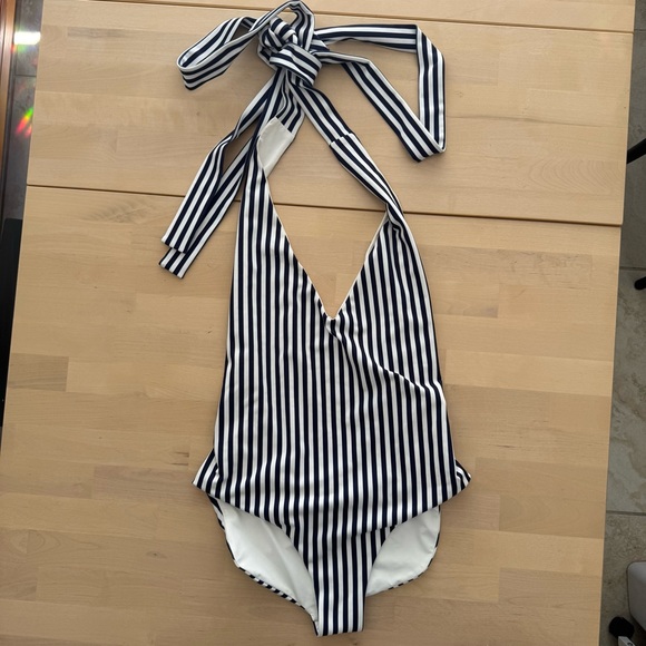 Striped Halter Backless Dress - Picture 2 of 6